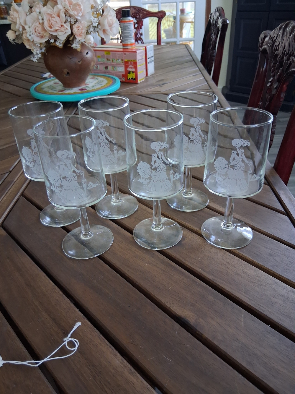 Avon Mrs Albee  1970's Award Etched Glass Wine Goblets Set of 6 - Clear